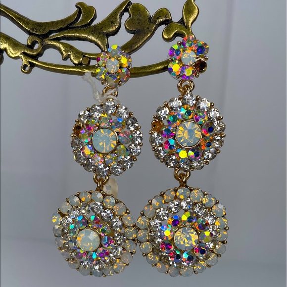 NWT 3 Tier Aurora Borealis Flower Earrings | 3” Long